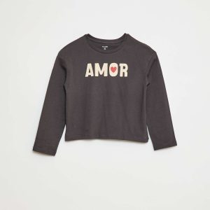 T-shirt imprimé manches longues GRIS