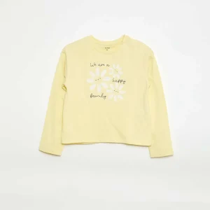 T-shirt imprimé manches longues JAUNE
