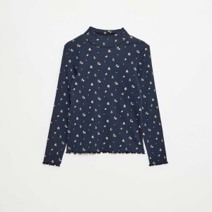 Sous pull col roulé en côte de coton BLEU