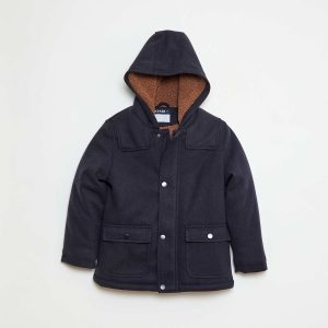 Manteau façon lainage à capuche avec doublure chaude BLEU
