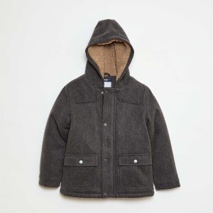 Manteau façon lainage à capuche avec doublure chaude GRIS