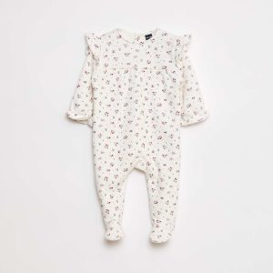 Pyjama chaud doublé avec volants aux épaules BLANC