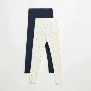 Lot de leggings côtelés 1 imprimé + 1 uni - 2 pièces BLANC