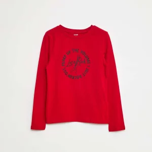 T-shirt imprimé fantaisie à manches longues ROUGE