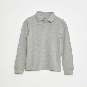 Polo manches longues en maille piquée GRIS