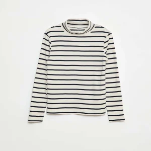 Sous-pull col roulé à rayures BLANC