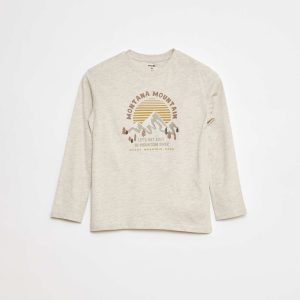 T-shirt imprimé à manches longues MARRON