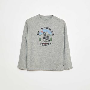 T-shirt imprimé à manches longues GRIS