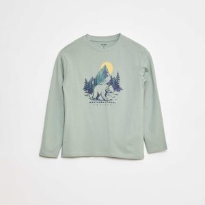 T-shirt imprimé à manches longues VERT