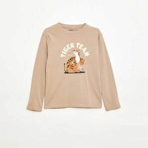 T-shirt imprimé à manches longues BEIGE