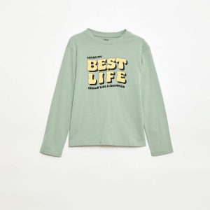 T-shirt imprimé à manches longues VERT