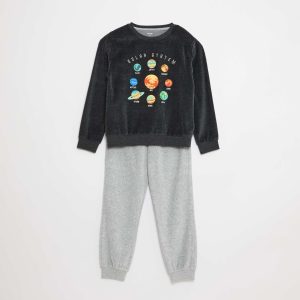 Ensemble pyjama en velours imprimé sweat + pantalon - 2 pièces MARRON