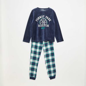 Ensemble pyjama long bimatière t-shirt + pantalon - 2 pièces BLEU