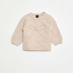 Pull en maille avec nœud fantaisie devant BEIGE