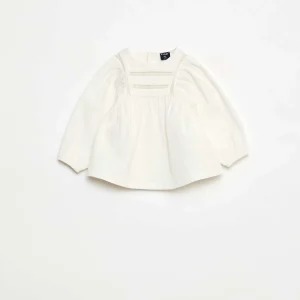 Blouse en dobby avec empiècement dentelle CRèME
