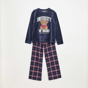 Ensemble pyjama long en polaire t-shirt + pantalon - 2 pièces BLEU