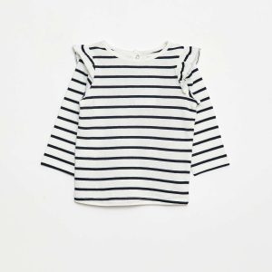 T-shirt manches longues avec emmanchures volantées et motif BLANC