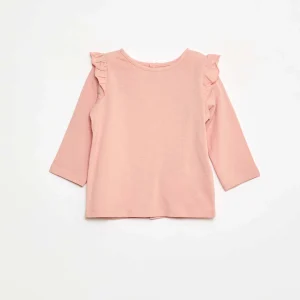 T-shirt manches longues avec emmanchures volantées et motif ROSE