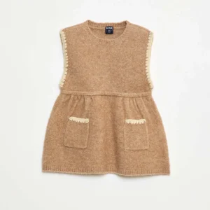 Robe sans manches en maille tricot avec 2 poches BEIGE