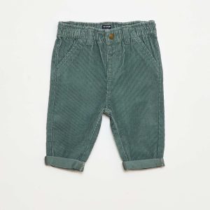 Pantalon paperbag en velours côtelé VERT