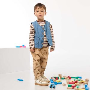 Pantalon paperbag en velours côtelé BEIGE