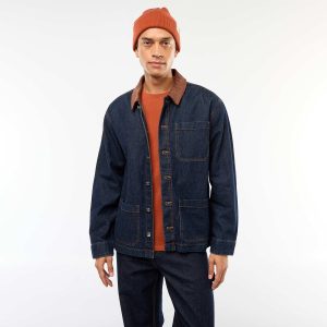 Veste denim avec col en velours côtelé BLEU