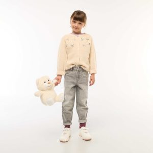 Pantalon denim mom fit avec strass GRIS