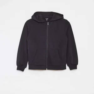 Sweat uni zippé à capuche NOIR