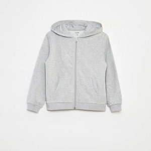 Sweat uni zippé à capuche GRIS