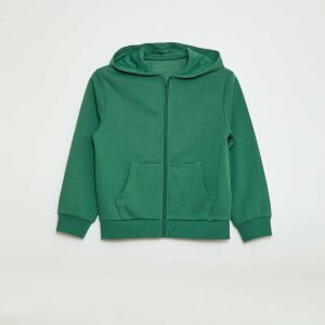 Sweat uni zippé à capuche VERT