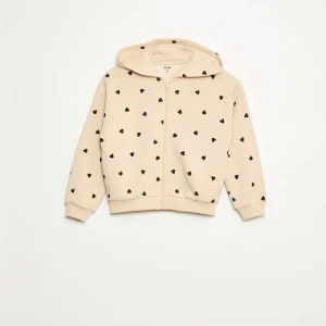 Sweat zippé à capuche avec imprimé BEIGE