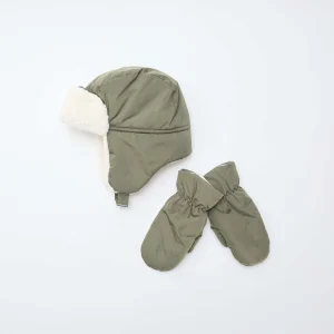 Ensemble chapka + moufles KAKI
