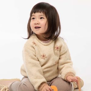 Pull en maille chaude BEIGE FLEURS
