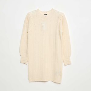 Robe pull en maille tricot ajourée BEIGE