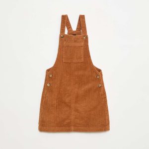Robe salopette à poche en velours côtelé MARRON