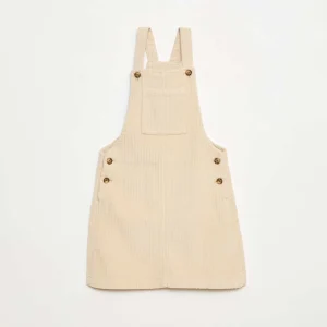 Robe salopette à poche en velours côtelé BLANC