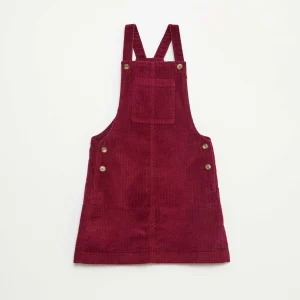 Robe salopette à poche en velours côtelé ROUGE