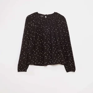 Blouse imprimée en maille crêpe NOIR