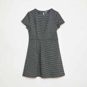 Robe Milano à la coupe évasée à manches courtes NOIR