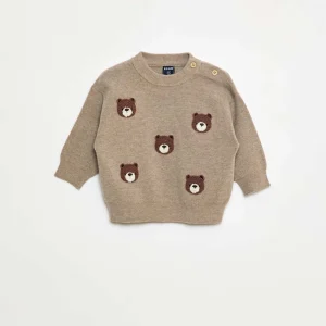 Pull à col rond en maille avec broderies BEIGE