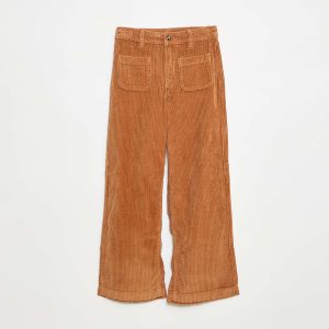 Pantalon large en velours uni MARRON