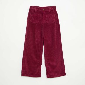 Pantalon large en velours uni ROUGE