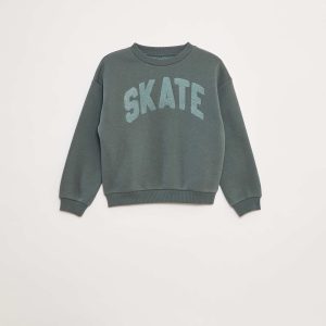 Sweat en molleton avec animation en maille bouclette VERT