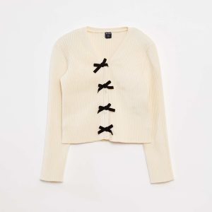 Gilet côtelé avec nœuds en velours BLANC