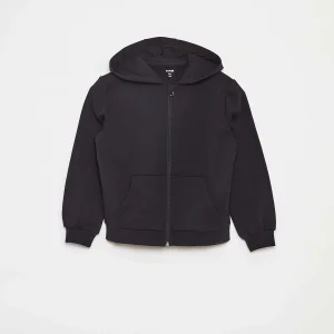 Sweat uni zippé à capuche NOIR
