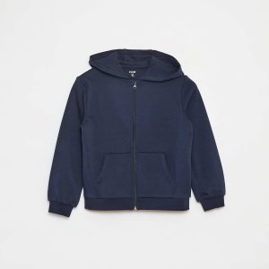 Sweat uni zippé à capuche BLEU