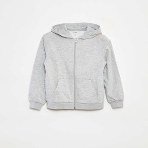 Sweat uni zippé à capuche GRIS