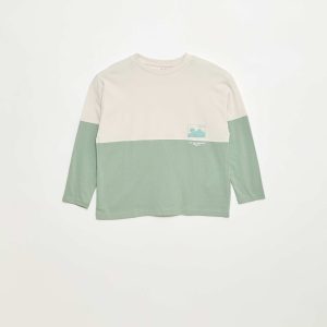 T-shirt en jersey à manches longues effet colorblock VERT
