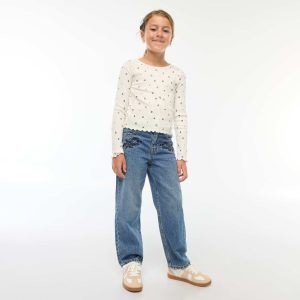 Jean straight avec broderies BLEU
