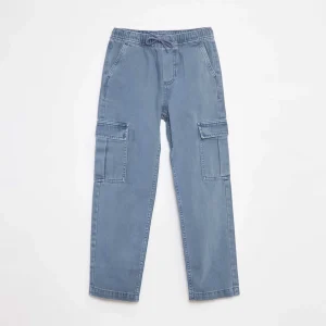 Pantalon multipoches avec ceinture élastiquée BLEU
